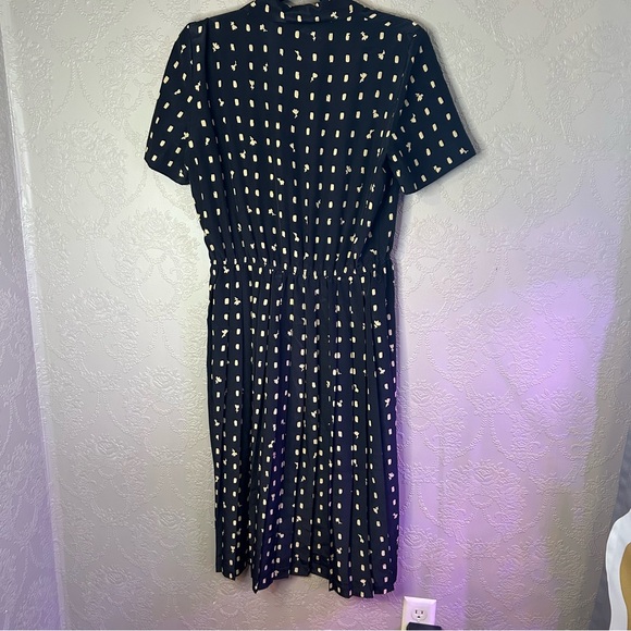 Black and Gold Patterned Dress vintage Leslie Fay Petite 10 - Picture 6 of 7